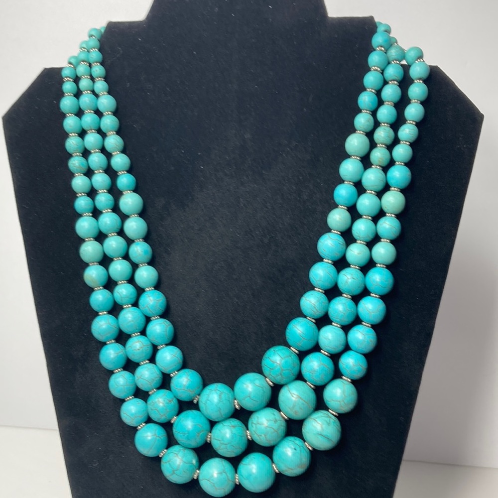 Turquoise Dyed Stone Graduated Bead Necklace Multi Strand 6oz